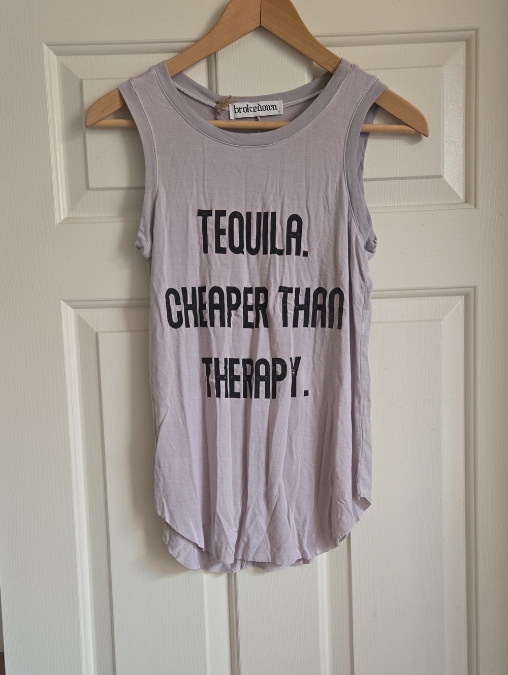Brokedown Gray/Lavender Graphic Muscle Tank – Tequila Cheaper Than Therapy
